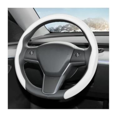 Imagem de FALVFUN Capa de volante de carro, couro napa de 38 cm, antiderrapante, respirável, protetor de volante de veículo, acessórios de decoração de interiores automotivos, universal para caminhão SUV RV