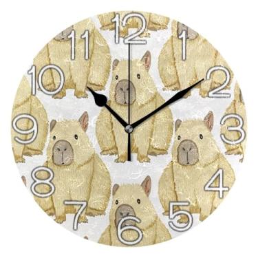 Imagem de GAIGEO Relógio de parede analógico decorativo relógio de cozinha rústico funky alimentado por bateria, arte de parede moderna legal decoração de casa linda estampa de capivaras bege, 25 cm, ponteiros