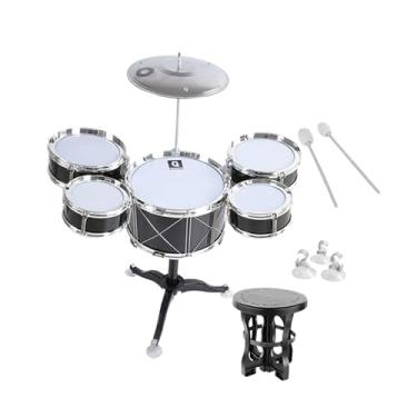 Imagem de Colaxi Tambor de brinquedo infantil, brinquedo musical, conjunto educativo precoce, desenvolvimento, portátil, mini bateria para crianças, meninos e meninas, Preto