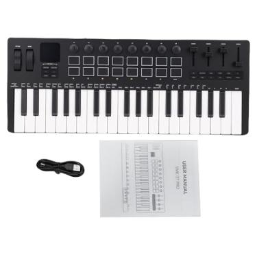 Imagem de Alomejor Teclado Piano, Controlador de Teclado MIDI USB de 37 Teclas, 16 Pads de Bateria Retroiluminados RGB, 8 Botões, 4 Faders, Mecanismo Sintetizador de Fonte de Som Integrado