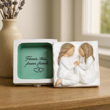 Imagem de Dawbun Caixa de lembrança de amigos para sempre, presentes de irmãs, presente sentimental para mulheres, melhores amigas, presente de simpatia, caixa esculpida pintada à mão