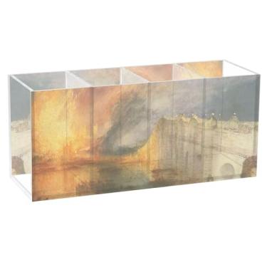 Imagem de TSENQUE Porta-lápis de mesa personalizado J. M. W. Turner Burning Sea Paints acrílico para lápis de mesa, organizador de canetas de maquiagem, porta-pincéis de maquiagem, organizador de mesa estético