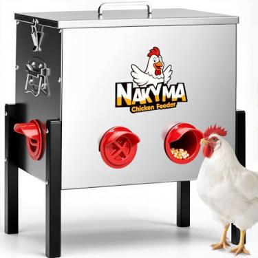 Imagem de jiswoacis Alimentador automático de frango - 22,7 kg, 6 portas, alimentador de aves de metal de grande capacidade, dispensador de alimentos automático, alimentadores de frango sem desperdício para 6 a