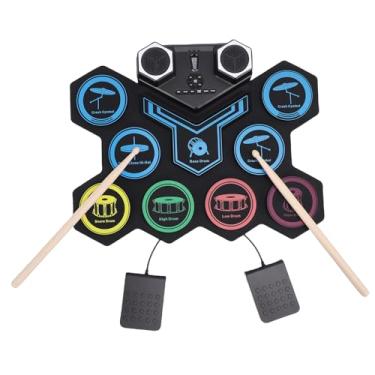 Imagem de Fockety Conjunto de Bateria Eletrônica, Almofada de Bateria para Prática de Enrolar Com 2 Pedais, 2 Baquetas, Alto-falantes Duplos, Fone de Ouvido, Almofada de Bateria de Silicone Kit