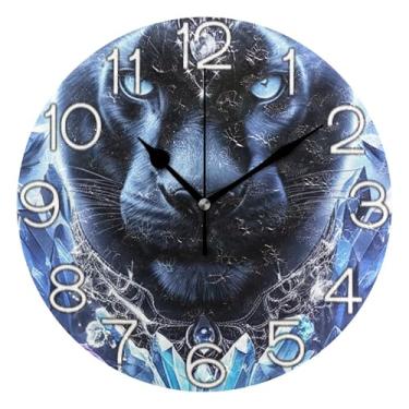 Imagem de GAIGEO Relógio de parede decorativo analógico para sala de aula relógio de escritório estético silencioso sem tique-taque, decoração de parede vintage, sala de estar, tigre preto, arte legal, 25 cm