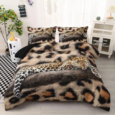 Imagem de AILONEN Conjunto de edredom solteiro com estampa de leopardo, animal selvagem, tema de guepardo, para crianças, adultos e adolescentes, edredom macio com estampa 3D com 2 fronhas para todas as