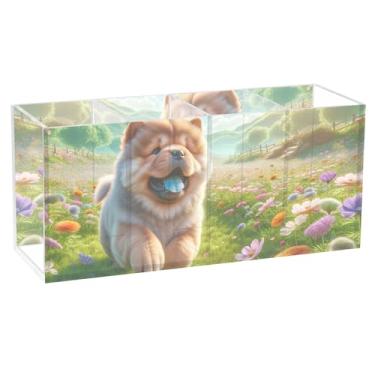 Imagem de TSENQUE Decoração de casa primavera floral chow chow cachorro acrílico bonito suporte de lápis de mesa suporte de pincel personalizado copos de lápis papelaria arte de escritório organizador