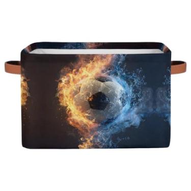 Imagem de Cesta de armazenamento pequena com alças de brinquedo infantil de futebol e flamingo, cesto organizador de armazenamento de cubo de tecido dobrável para berçário, sala de estar, quarto, prateleiras