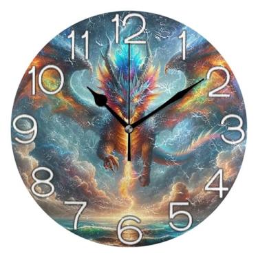 Imagem de GAIGEO Relógio de parede decorativo analógico para sala de aula relógio de escritório redondo sem tique-taque silencioso, decoração de parede moderna para sala de estar, desenho animado colorido de