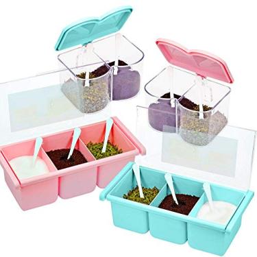 Imagem de Southern Homewares Spice caixa de tempero organizador de armazenamento rosa azul conjunto de 4
