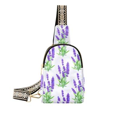 Imagem de CEBUGI Bolsa tiracolo feminina pequena de folhas de lavanda para pochetes de couro para caminhadas, viagens ao ar livre