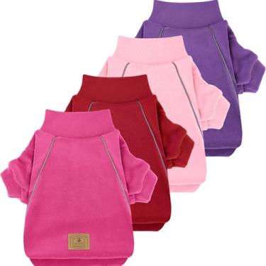 Imagem de XPUDAC Pacote com 4 suéteres de lã para cães, roupas de inverno para cães pequenos, médios, meninos, meninas, roupas de Natal, roxo, rosa claro, rosa choque, vermelho, 2GG
