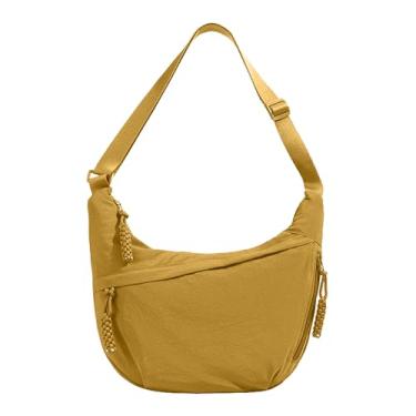 Imagem de Bolsas transversais para mulheres, bolsas transversais de nylon crescente, bolsa casual de bolinho de massa, bolsa de ombro, mochila pequena, Amarelo, Casual