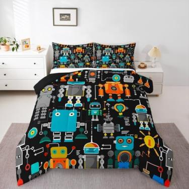 Imagem de Conjunto de edredom de robô de ficção científica, Queen, desenho animado, abstrato, para crianças, meninos, meninas, lindas, geométricas, todas as estações, conjunto de edredom de máquina inteligente