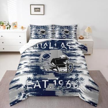 Imagem de Feelyou Jogo de cama casal de futebol americano, Dallas, futebol americano, cidade, edredom para quarto de crianças, meninos, meninas, decoração esportiva, azul, cinza, microfibra, ultramacia