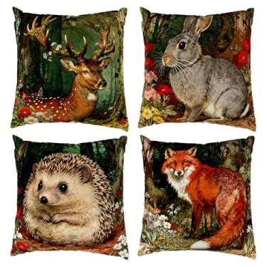 Imagem de DIANA'S DREAM Capas de almofada vintage com flores de pássaro, 45,7 x 45,7 cm, arte abstrata, verde, planta, pássaro, flor, pássaro, capa de almofada decorativa floral para decoração de casa, sofá