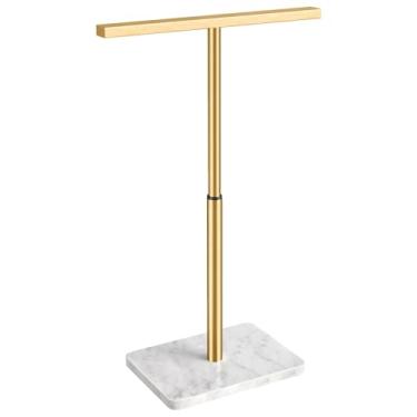 Imagem de Suporte de toalha de mão, suporte de toalha de mão dourado em forma de T para banheiro, toalheiro com aço inoxidável para bancada de cozinha, base de mármore ajustável de 23 a 44,9 cm