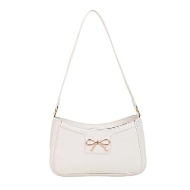 Imagem de Bolsa de ombro feminina com laço fashion - Bolsa clutch com zíper para encontros noturnos, viagens casuais, Branco
