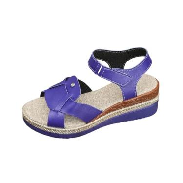 Imagem de Chinelo feminino com boca de peixe plataforma de fundo grosso para roupas de verão e caminhadas confortáveis, Azul royal, 36