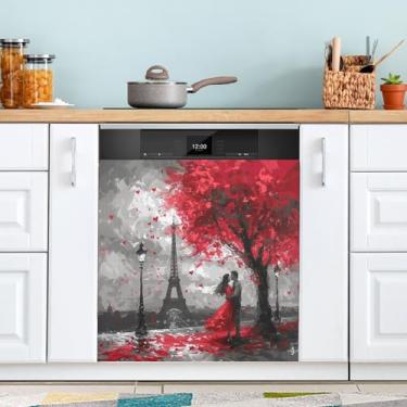 Imagem de ATTX Capa magnética da Torre Eiffel Paris para lava-louças | Adesivo decorativo de eletrodomésticos de 58 x 66 cm para armários domésticos e eletrodomésticos #102