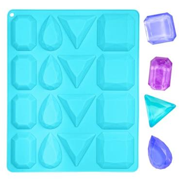 Imagem de Koluti Molde de silicone faça você mesmo Crystal Candy, 16 cavidades, balas de goma, diamante, chocolate, molde antiaderente e livre de BPA, seguro para lava-louças e forno, azul