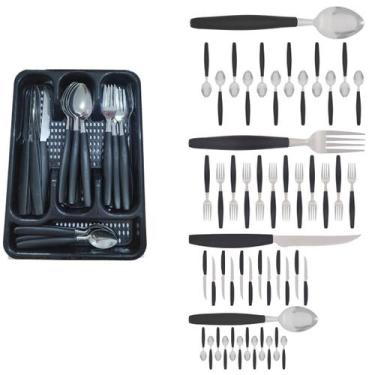 Imagem de Kit Faqueiro Inox Berlim 48 Pçs C/ 2 Porta Talheres Preto - EM CASA TE
