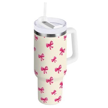 Imagem de SEHANY Lindo copo rosa de 850 g com alça, copo isolado de aço inoxidável a vácuo de parede dupla, à prova de vazamento, caneca de café isolada para viagem, cabe no suporte de copo de carro