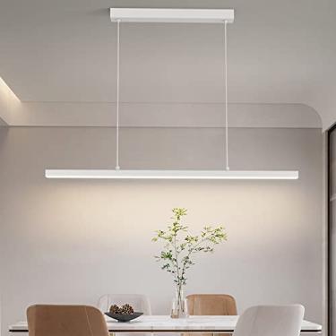 Imagem de Luminária pendente LED regulável preta para mesa de jantar, com controle remoto, altura ajustável e lustre para sala de jantar, quarto, cozinha, escritório e sala de estar (Branca, 150 cm de