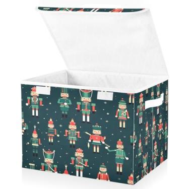 Imagem de Blueangle Caixas de armazenamento de quebra-nozes de Natal com tampas, 42 x 32 x 30 cm, grande cesta organizadora dobrável para decoração de casa e escritório (342)
