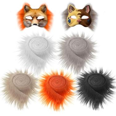 Imagem de CALPALMY (Pacote com 5) Tiras de pele sintética para confecção de máscaras Therian & Furry – rolos de tecido de pele densa colorida de 5 cm x 152 cm para cosplay, decorações de Halloween, projetos de