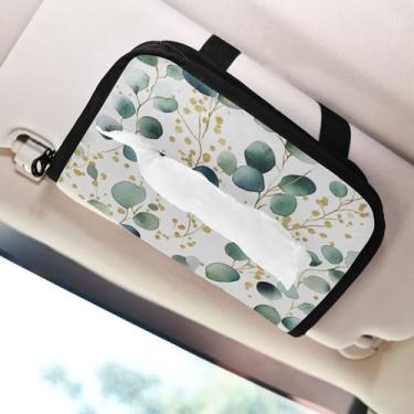 Imagem de SEHANY Porta-lenços de papel de carro com folhas verdes, caixa de lenços para carro, viseira solar, porta-guardanapos, dispensador de máscara de carro retangular, caixa de lenços de papel de veículo