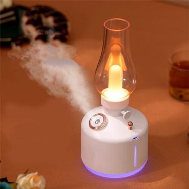 Imagem de Umidificador difusor de óleo essencial, umidificador de luz vintage romântico, carregamento USB, silencioso para sala de estar e escritório (branco marfim)