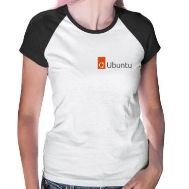 Imagem de Baby Look Raglan Ubuntu Linux - Foca na Moda, Branco, Preto, GG