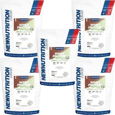 Imagem de Kit 5X Whey Protein Zero Lactose All Natural - 900g Refil Cappuccino - NewNutrition-Masculino