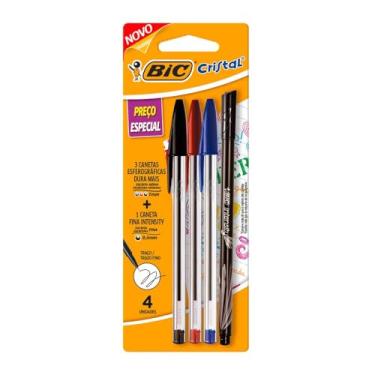 Imagem de BIC, Kit 3 Canetas Esferográficas de Escrita Média Dura+ e 1 Caneta Hidrográfica Fina Intensity, 4 Unidades