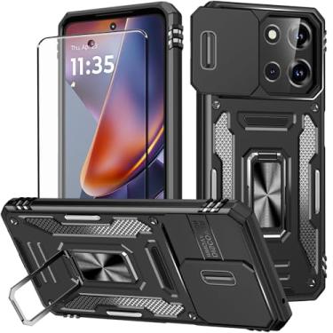 Imagem de Aozuoton Capa para Moto G 2025 com protetor de tela e com capa para câmera, suporte rotativo de grau militar de 360° (resistente), proteção à prova de choque, capa para Moto G 2025 preta
