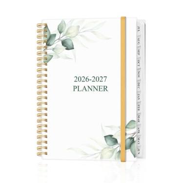 Imagem de Agenda 2026-2027 - Agenda 2026 2027 semanal e mensal de julho de 2026 a junho de 2027, agenda 2026 2027 com bolso interno, faixa elástica, 16,3 cm x 21,6 cm, folha verde