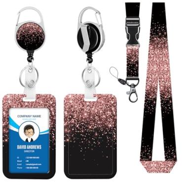 Imagem de Cordão para crachá de identidade, carretel de crachá, ouro rosa, brilhante, para homens, mulheres, fofo, enfermeira, professor, nome, etiqueta, clipe retrátil, chaveiro resistente, trabalho