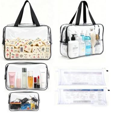 Imagem de Lrufodya Conjunto de bolsas de higiene pessoal transparentes de 6 peças, bolsa grande para azulejos de mahjong americano - organizador de cosméticos e documentos de viagem à prova d'água para mulheres