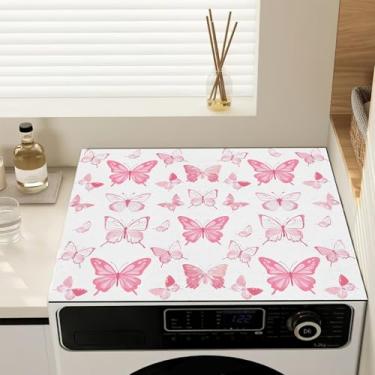 Imagem de Capas superiores de lavadora e secadora de borboleta rosa, capa antiderrapante para máquina de lavar, protetor à prova de poeira, almofada de cobertura para lavanderia, cozinha, 59,9 cm x 50 cm
