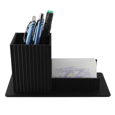Imagem de Porta-lápis organizador de mesa impresso em 3D com suporte para cartão de visita, preto – copo para caneta + porta-cartões de visita para escritório, escritório em casa, professor, recepção – Feito