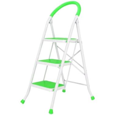 Imagem de Cadeira de escada dobrável, cadeira dobrável para biblioteca, banco ergonômico com encosto, rack de armazenamento doméstico de 2/3 camadas, cadeira de escada dobrável portátil, pegada pequena (cor