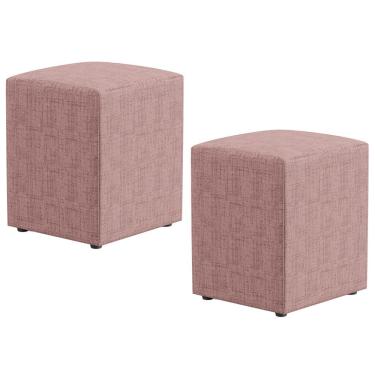 Imagem de Kit 02 Puffs Quadrado Decorativo Sala De Estar L02 Linho Rosa - Lyam Decor