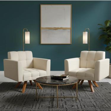 Imagem de Poltrona Sala Decorativa Kit 2 Elisa Giratória Castanho MM30 Cotelê Ext/Veludo Bege D03 - D'Rossi