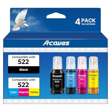 Imagem de Acaves 522 frascos de refil de tinta de substituição para Epson 522 refil de tinta, cor preta 522 tinta adequada para impressora Epson 522 para impressora EcoTank ET-2800 ET-2803 ET-2800 ET-2720