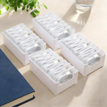 Imagem de Conjunto de 4 caixas organizadoras de cabos com 7 capas transparentes para interruptores de alimentação, caixa de gerenciamento de cabos, carregador de mesa, caixa organizadora para escritório, casa