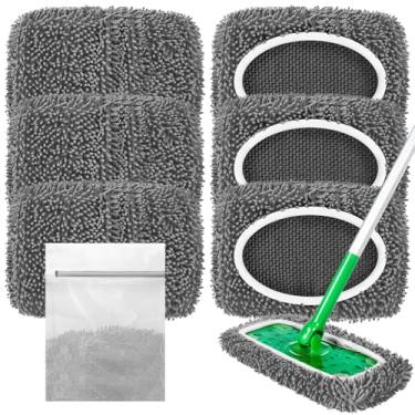 Imagem de Almofadas de esfregão de microfibra reutilizáveis compatíveis com esfregão vassoura, refis de reposição para esfregão úmido e panos de varrer secos laváveis para uso em todos os pisos selados - pedra