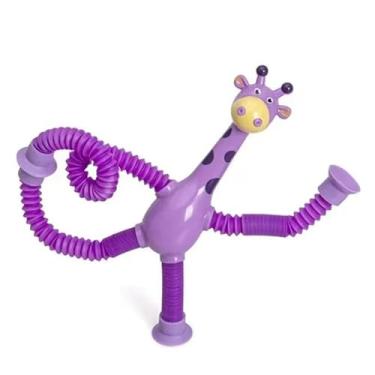 Imagem de Girafa Estica Gruda Kit 2 Pop It Tubo Luz Led Melman Montessori Toys Brinquedo Fidget Infantil