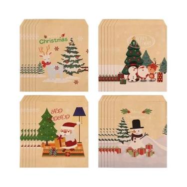 Imagem de 24 Sacolas De Presente Papai Noel Feliz Natal Em Papel Kraft Para Doce