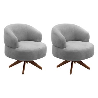 Imagem de Kit 02 Poltronas Decorativas Orgânicas Living Have Base Giratória Bouclê Cinza - Desk Design